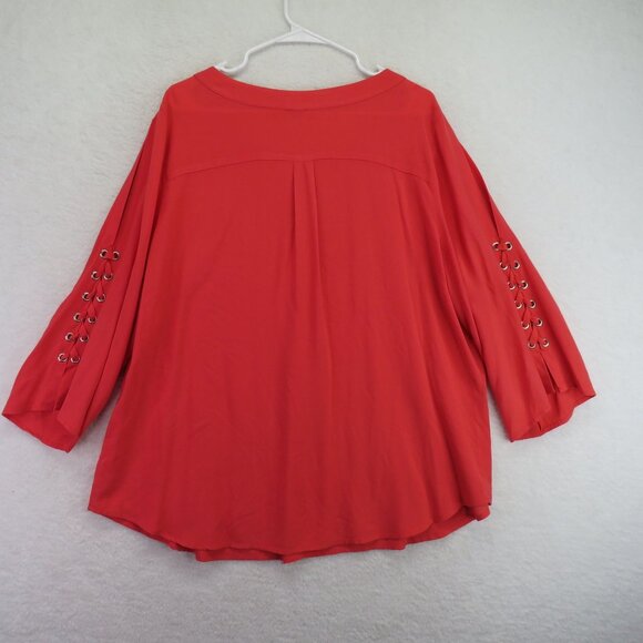 Chicos Shirt Womens Size Extra Large Red Lace Up Sleeve V Neck Tunic Blouse - Picture 3 of 8
